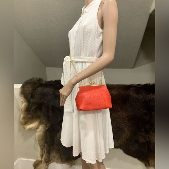 Handmade Genuine Ostrich Textured Leather "Cat paw" Kisslock Wristlet/Crossbody - Picture 9 of 16